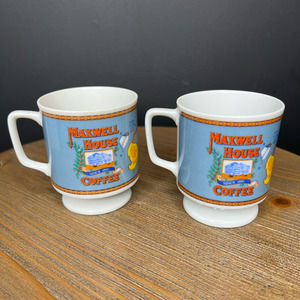 Vintage Maxwell House Coffee Cups Mugs 1970's Advertising Small Footed Set of 2